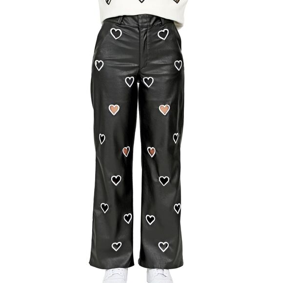 Eterea‎ Julieta & Julieta Vegan Black Leather Embroidered Heart Cutout Pants 36 - Picture 1 of 10